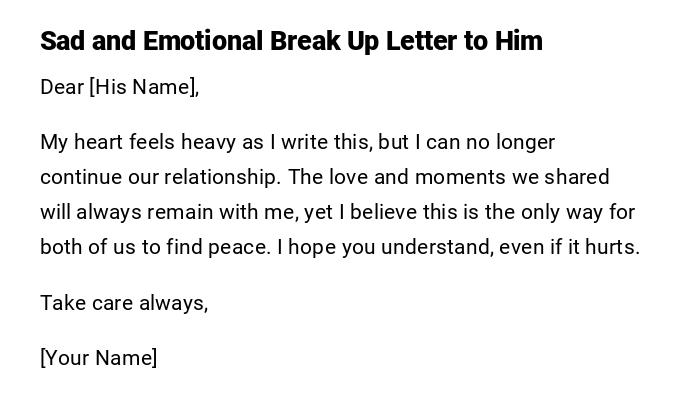 Sad and Emotional Break Up Letter to Him
