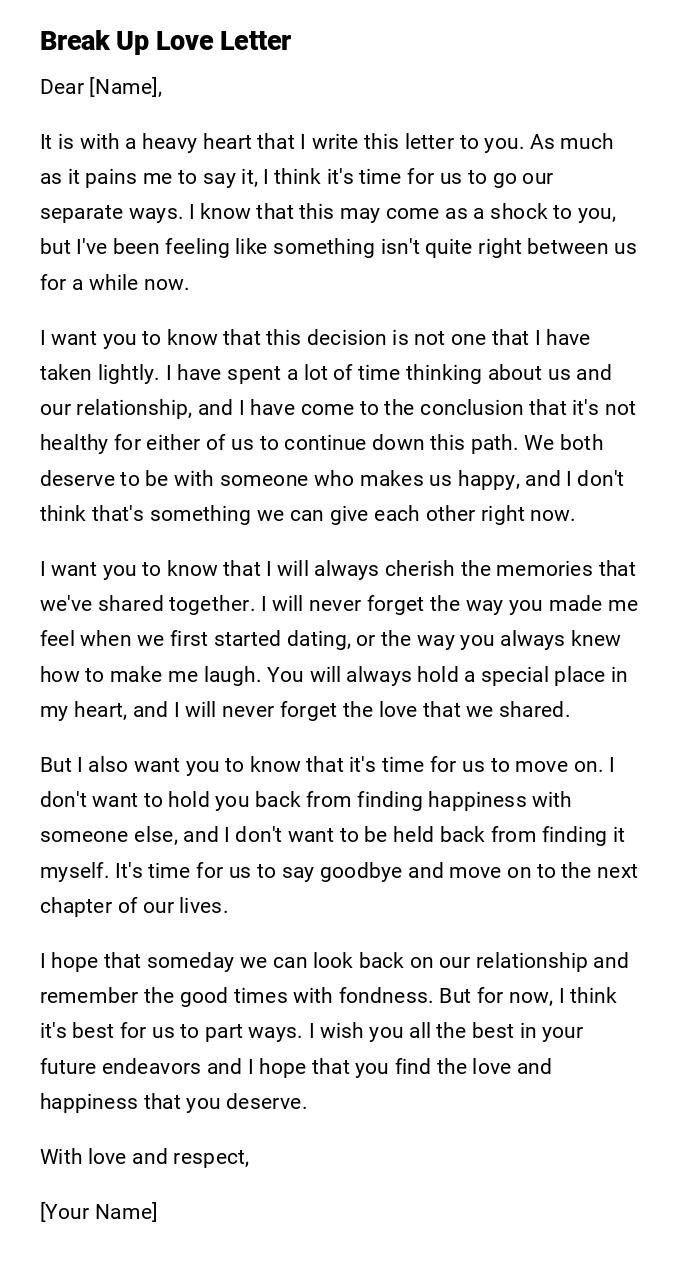 Break Up Love Letter Break Up Love Letter