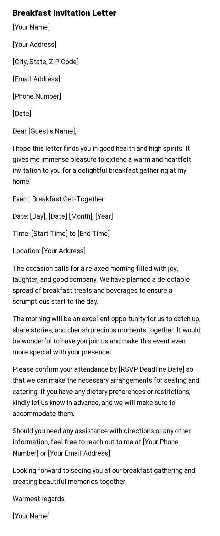 Breakfast Invitation Letter