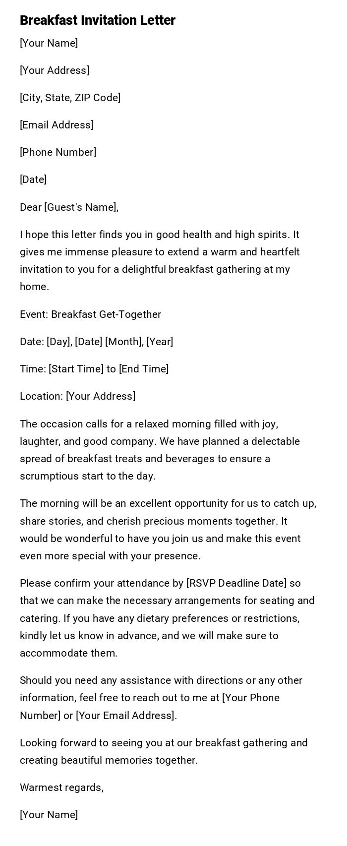 Breakfast Invitation Letter