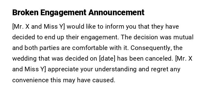 Broken Engagement Announcement Broken Engagement Announcement