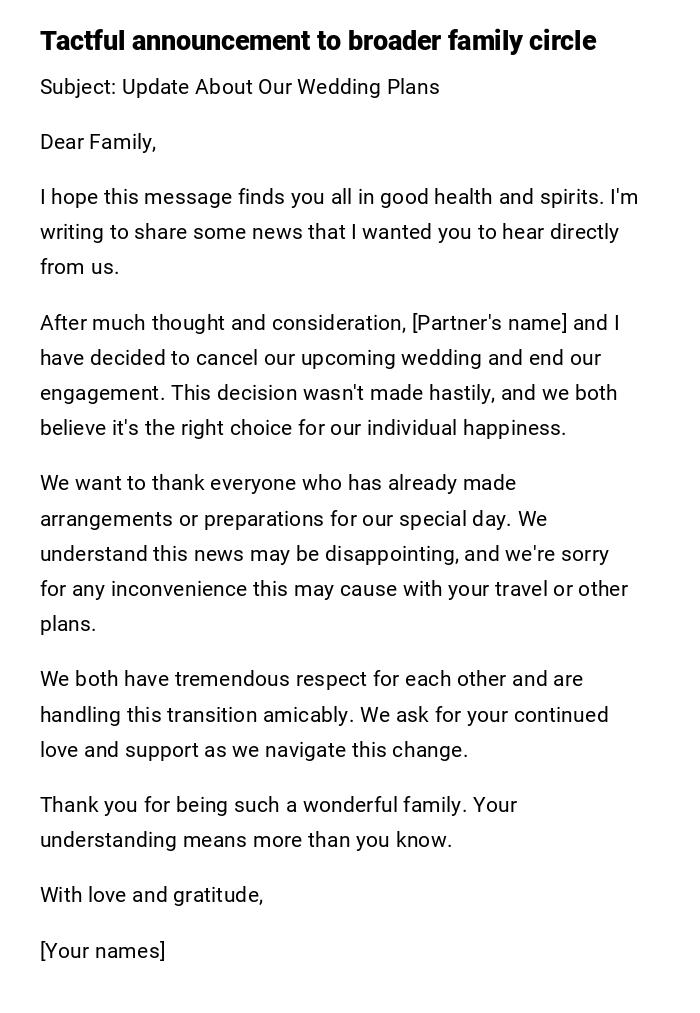 Tactful announcement to broader family circle Tactful announcement to broader family circle