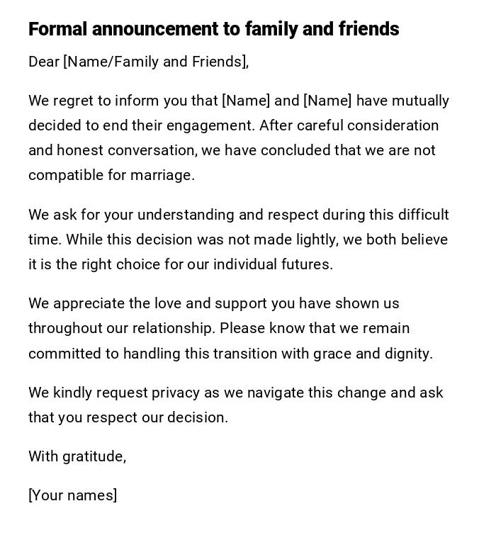 Formal announcement to family and friends Formal announcement to family and friends