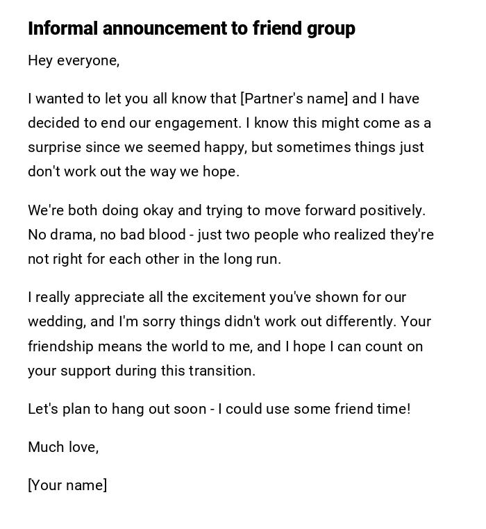 Informal announcement to friend group Informal announcement to friend group