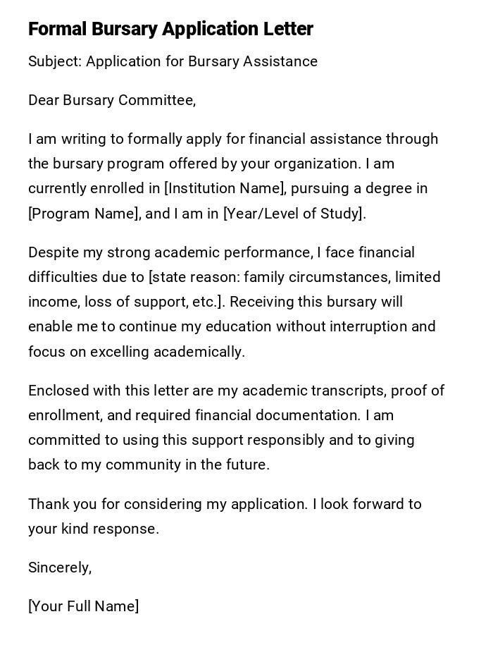 Formal Bursary Application Letter Formal Bursary Application Letter