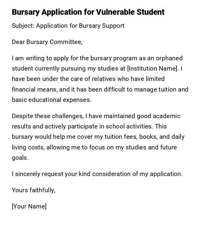 Bursary Application for Vulnerable Student Bursary Application for Vulnerable Student