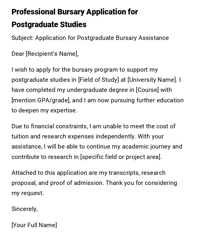 Professional Bursary Application for Postgraduate Studies Professional Bursary Application for Postgraduate Studies