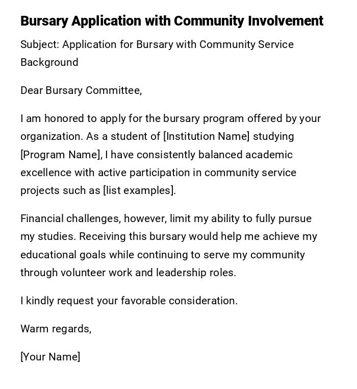 Bursary Application with Community Involvement Bursary Application with Community Involvement