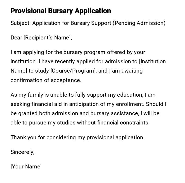 Provisional Bursary Application Provisional Bursary Application