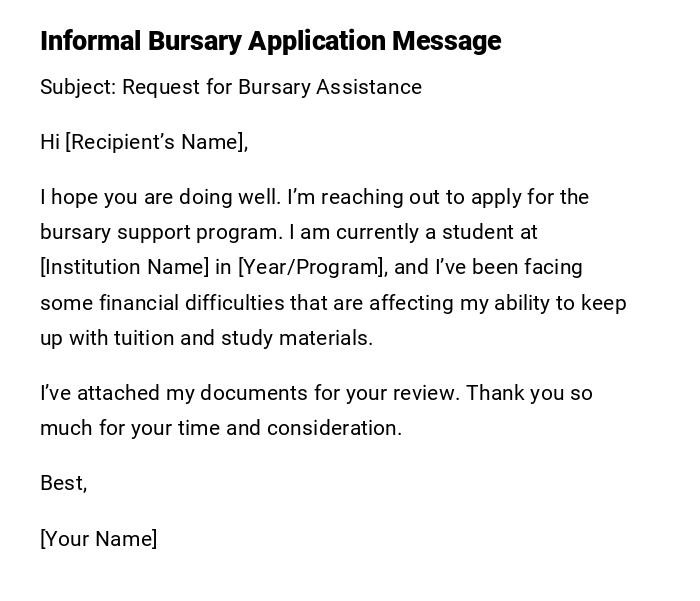 Informal Bursary Application Message Informal Bursary Application Message