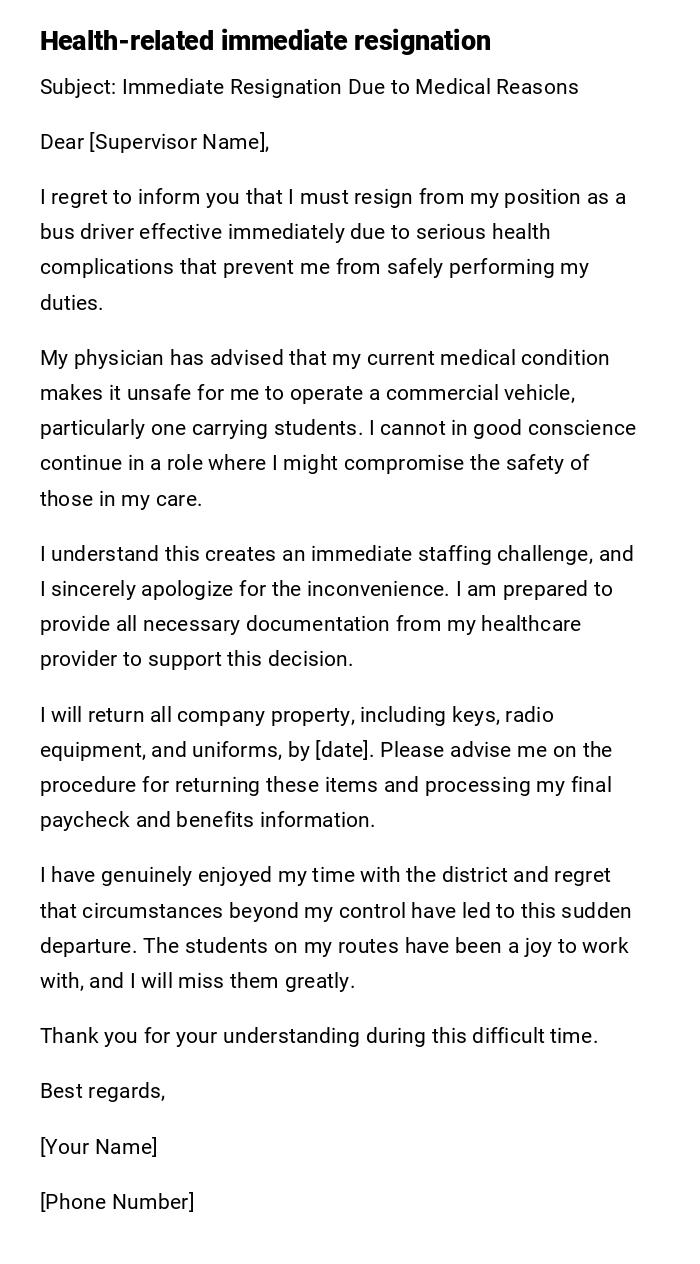 Health-related immediate resignation