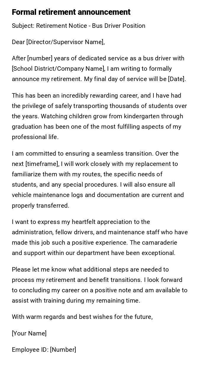 Formal retirement announcement