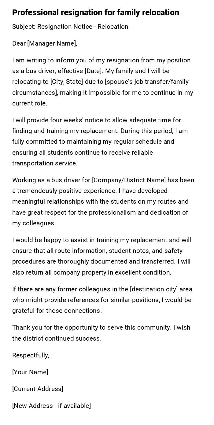 Professional resignation for family relocation