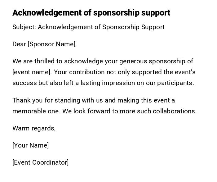 Acknowledgement of sponsorship support