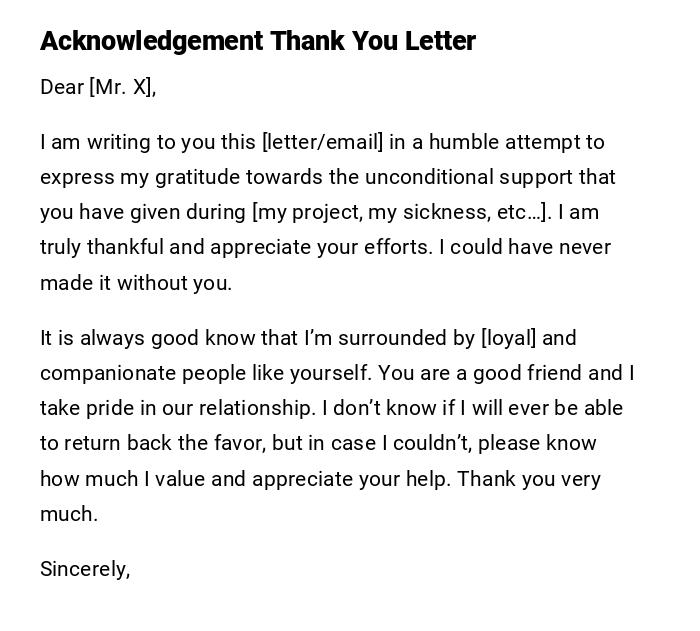 Acknowledgement Thank You Letter