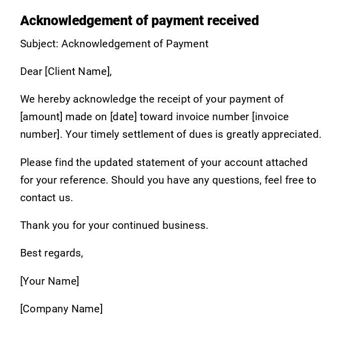 Acknowledgement of payment received