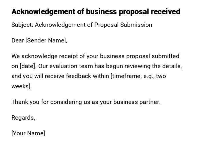 Acknowledgement of business proposal received