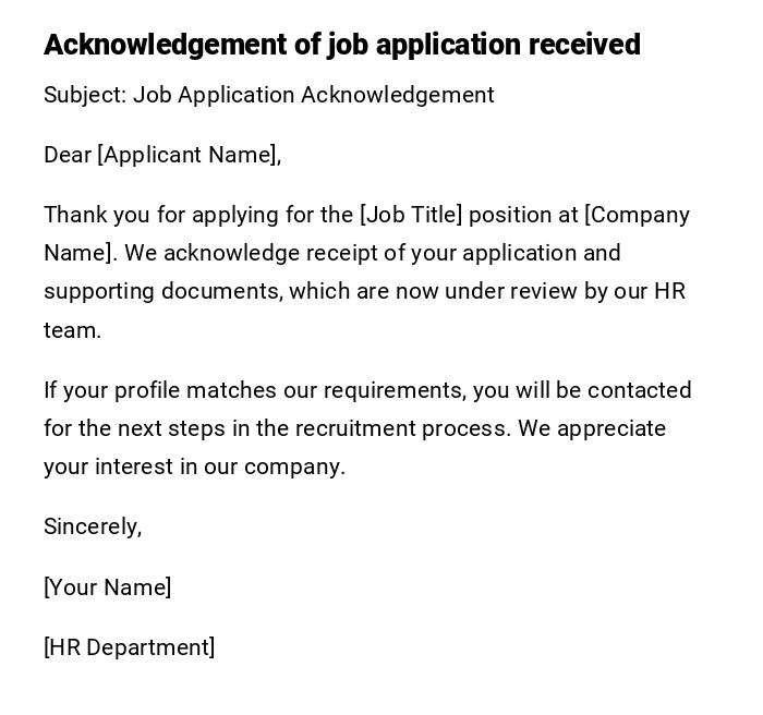 Acknowledgement of job application received