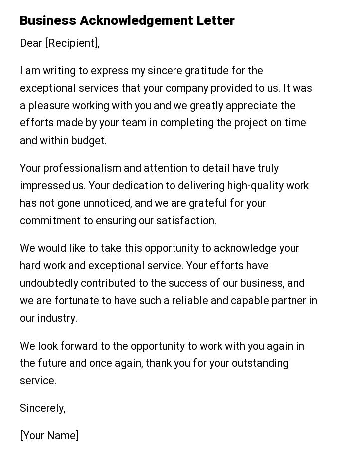 Business Acknowledgement Letter