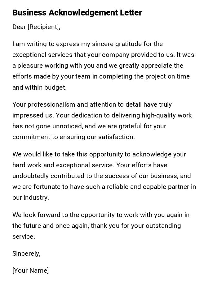 Business Acknowledgement Letter