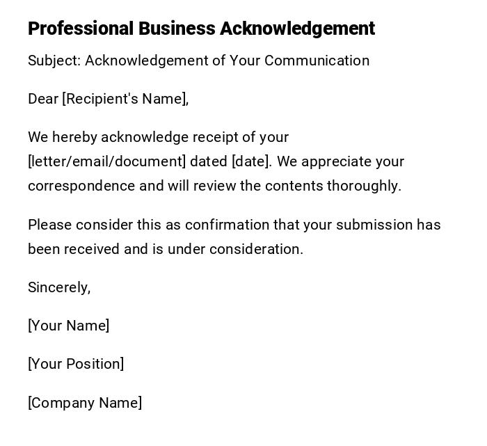 Professional Business Acknowledgement Professional Business Acknowledgement