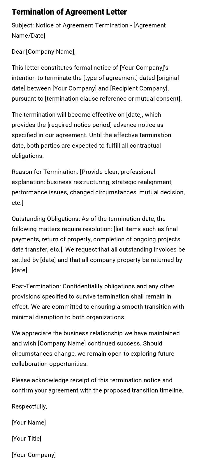 Termination of Agreement Letter
