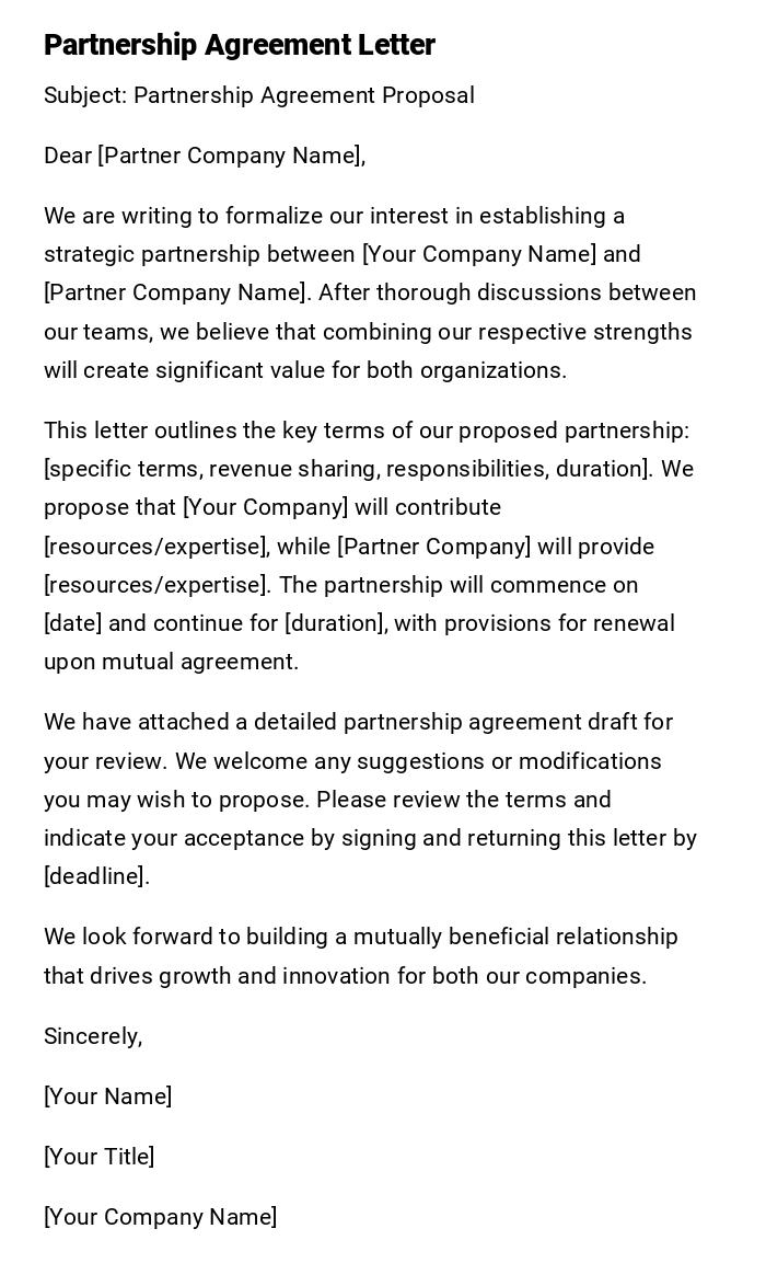 Partnership Agreement Letter