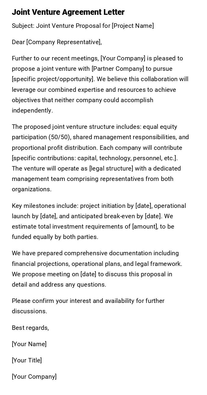 Joint Venture Agreement Letter