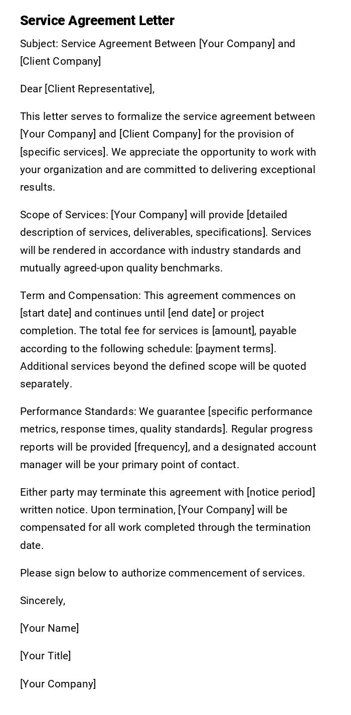 Service Agreement Letter