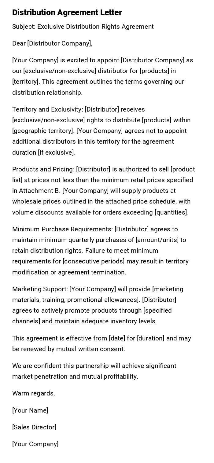 Distribution Agreement Letter
