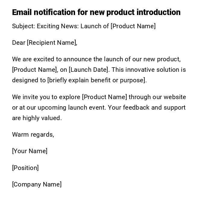 Email notification for new product introduction