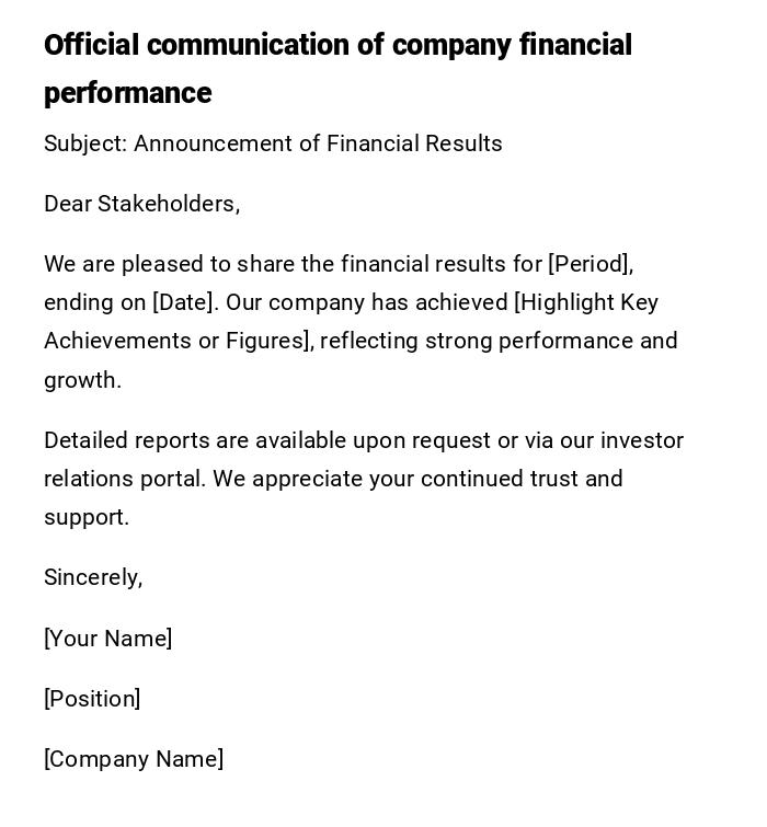 Official communication of company financial performance