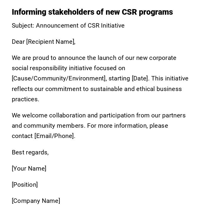 Informing stakeholders of new CSR programs