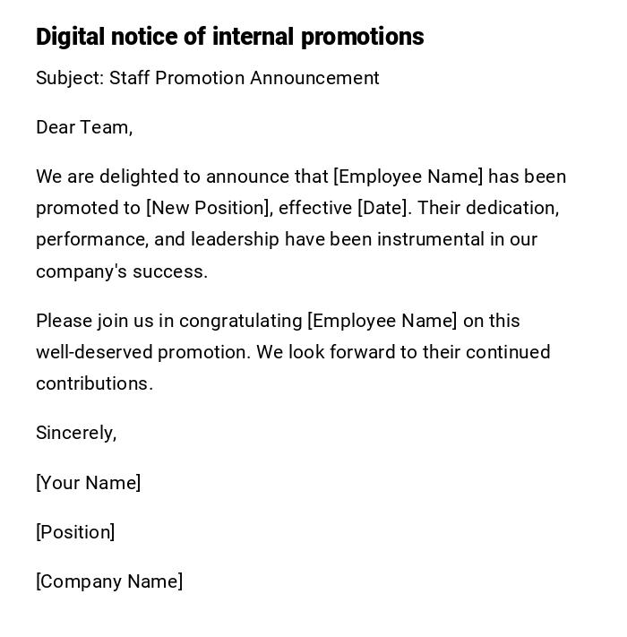 Digital notice of internal promotions