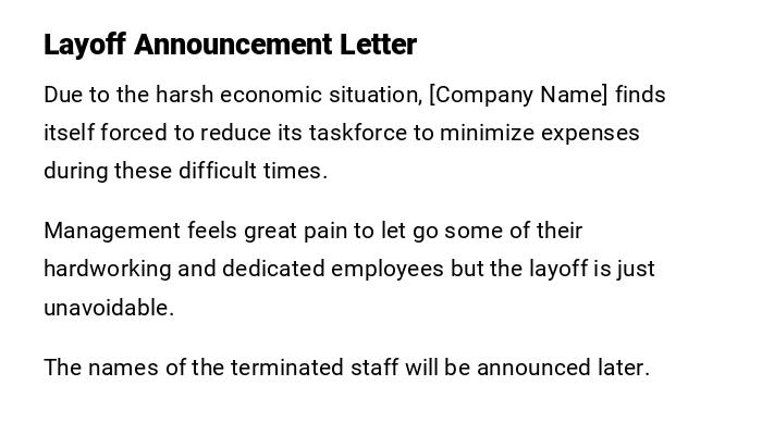 Layoff Announcement Letter