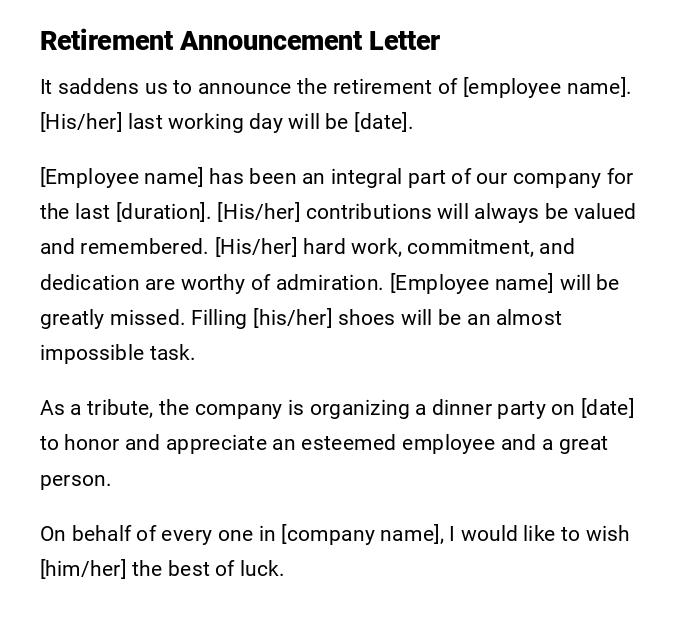 Retirement Announcement Letter