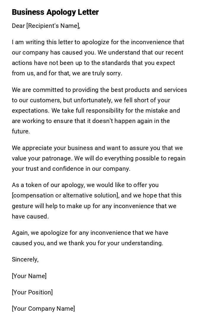 Business Apology Letter