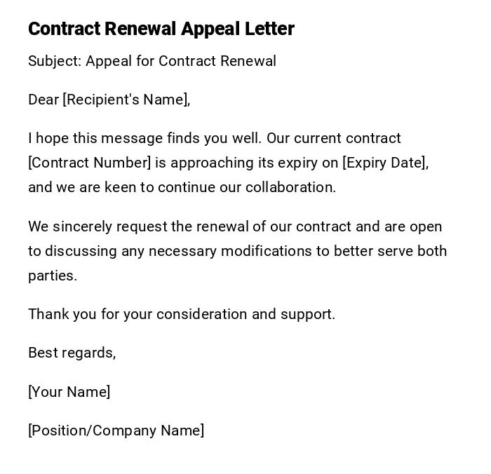 Contract Renewal Appeal Letter Contract Renewal Appeal Letter