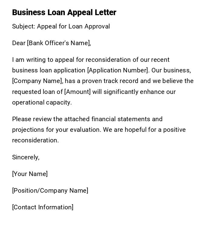 Business Loan Appeal Letter Business Loan Appeal Letter