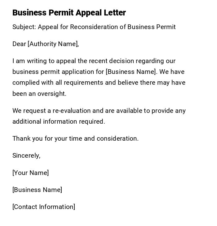 Business Permit Appeal Letter Business Permit Appeal Letter