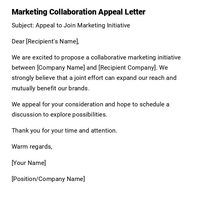 Marketing Collaboration Appeal Letter Marketing Collaboration Appeal Letter