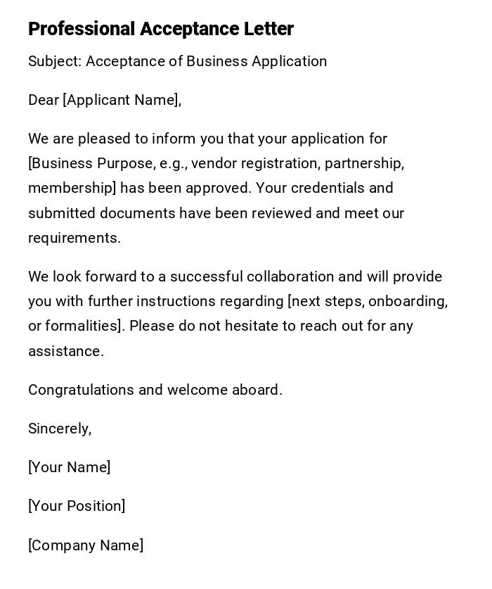 Professional Acceptance Letter Professional Acceptance Letter