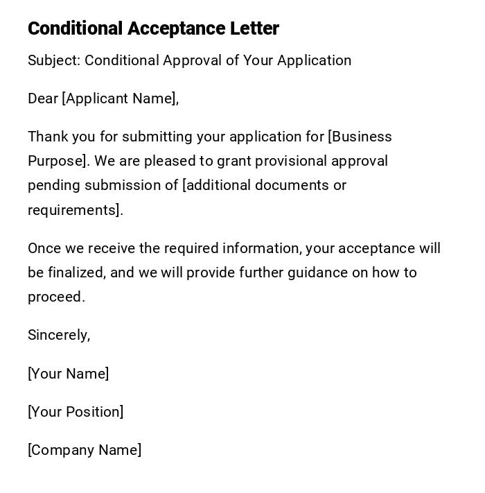 Conditional Acceptance Letter Conditional Acceptance Letter