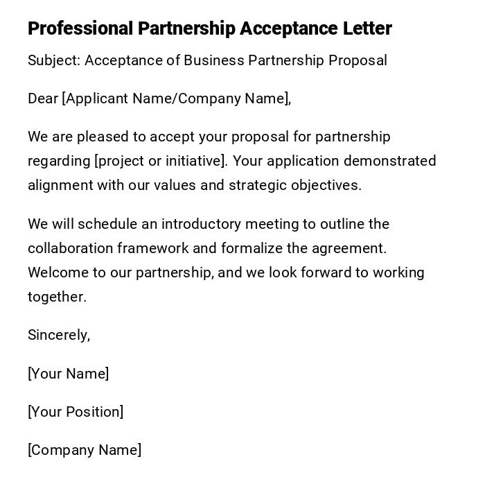 Professional Partnership Acceptance Letter Professional Partnership Acceptance Letter