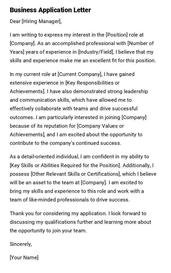 Business Application Letter Business Application Letter