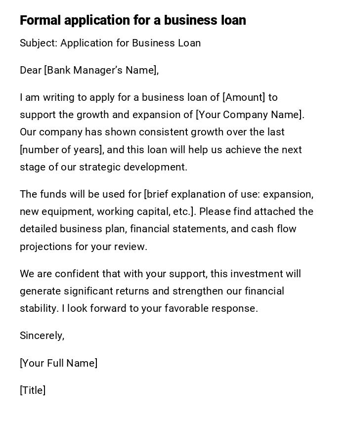 Formal application for a business loan