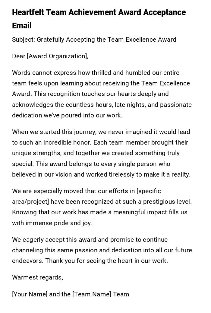 Heartfelt Team Achievement Award Acceptance Email Heartfelt Team Achievement Award Acceptance Email