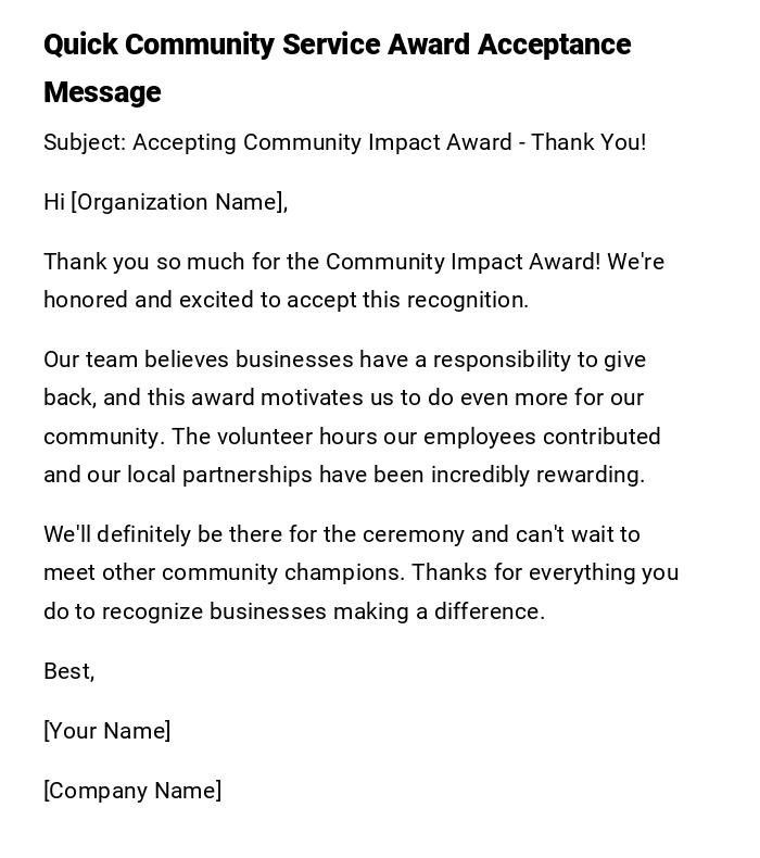 Quick Community Service Award Acceptance Message Quick Community Service Award Acceptance Message