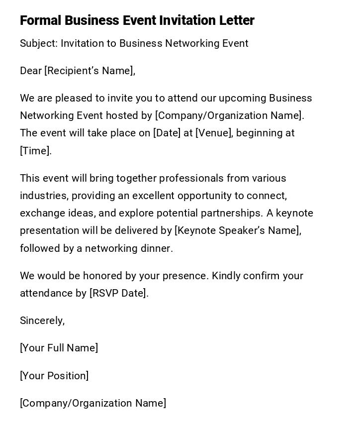 Formal Business Event Invitation Letter Formal Business Event Invitation Letter