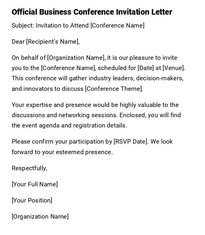Official Business Conference Invitation Letter Official Business Conference Invitation Letter
